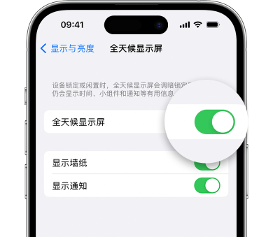 长泰苹果15预约维修分享iPhone15如何设置全天候显示屏幕可见 